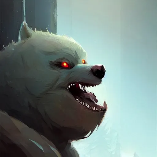 Image similar to a portrait of a cute handsome cuddly soft werewolf using a wooden club character concept art masterpiece digital art by Greg Rutkowski, Simon Stalenhag, trending on Artstation, CGSociety