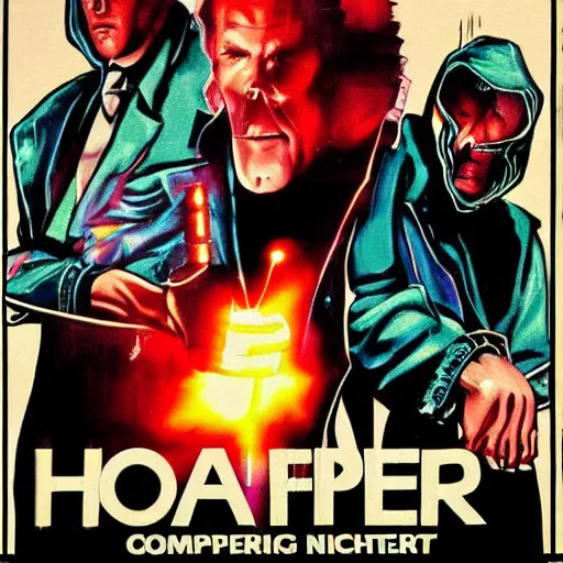 Prompt: 1 9 8 0 s hacker fighting evil demon possessed computer network trying to enslave humanity, movie poster, award winning poster art