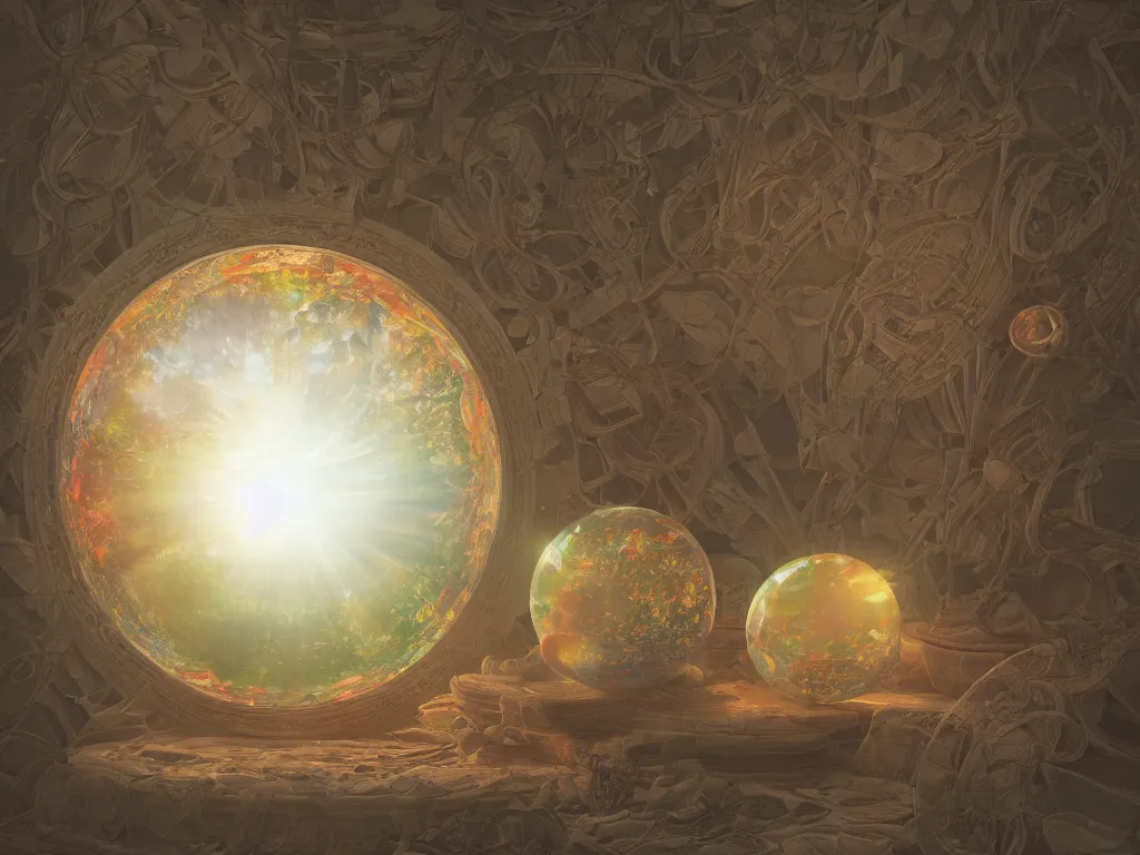 Image similar to 3 d render, sunlight study, the universe is a spheroid region 7 0 5 meters in diameter, art nouveau, by rachel ruysch and ( ( ( ( ( lisa frank ) ) ) ) ), 8 k, sharp focus, octane render