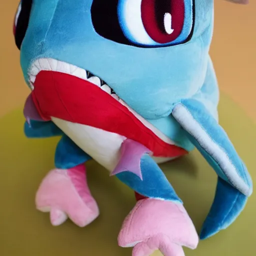 Image similar to cute fumo plush of a shark with sharp and dangerous teeth, anime girl