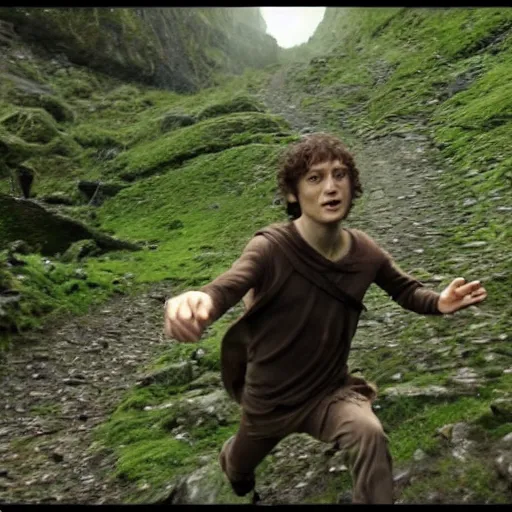 Image similar to Frodo running from gollum, action , go pro footage