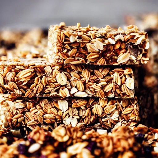 Prompt: close up high resolution photo of granola bar, very tasty, food photography, instagram, trending