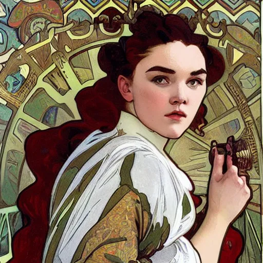 Image similar to florence pugh, extremely detailed, french noveau, alphonse mucha