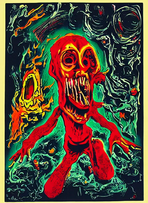 Prompt: a horror mad portrait of extraterrestrial neo expresionism by a psycho man, full color outsider crazy marginal art