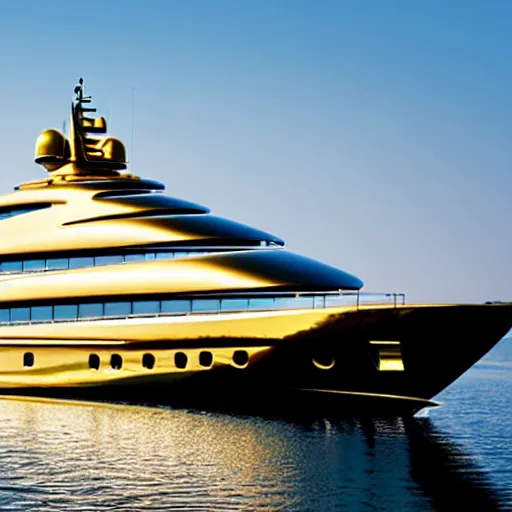 Image similar to wrinkled hunchbacked old man polishing the side of a gold plated mega yacht