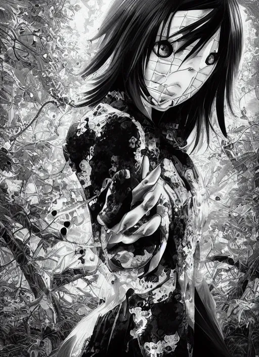 Image similar to digital _ painting _ of _ japanese horror manga horror black and white _ by _ filipe _ pagliuso _ and _ justin _ gerard _ symmetric _ fantasy _ highly _ detailed _ realistic _ intricate _ port