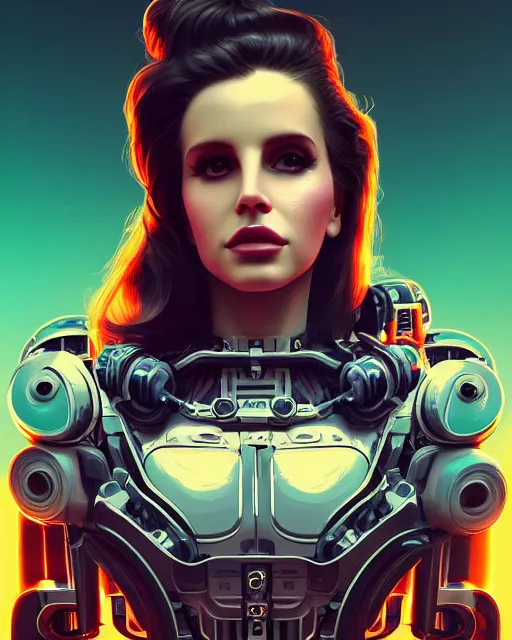 Image similar to portrait of lana del rey as a cyborg. intricate abstract. intricate artwork. by tooth wu, wlop, beeple, dan mumford. octane render, trending on artstation, greg rutkowski very coherent symmetrical artwork. cinematic, hyper realism, high detail, octane render, 8 k, iridescent accents