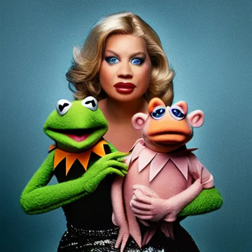 Prompt: Kermit, Miss Piggy and their offsprings, by Martin Schoeller