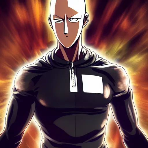 Realistic One Punch Man, city background, artistic, Stable Diffusion