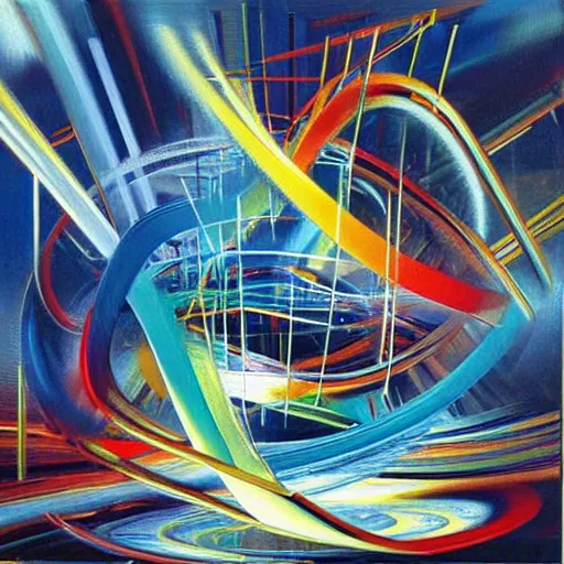 Image similar to abstract art representing momentum, oil painting by john berkey and gabriel dawe, masterwork