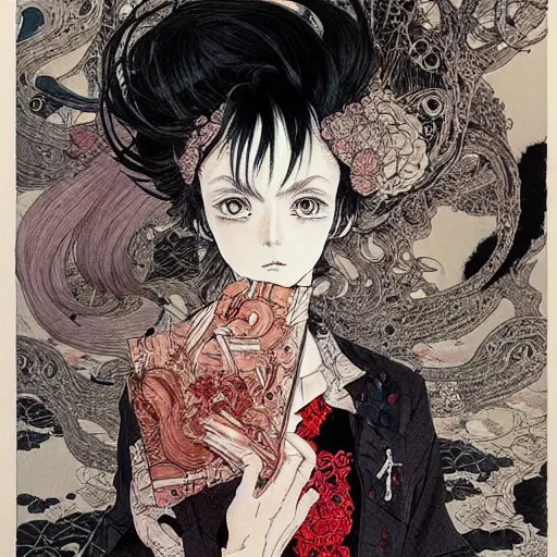 Prompt: prompt: Portrait painted in Akira style drawn by Vania Zouravliov and Takato Yamamoto, inspired by Fables, intricate acrylic gouache painting, high detail, sharp high detail, manga and anime 2000