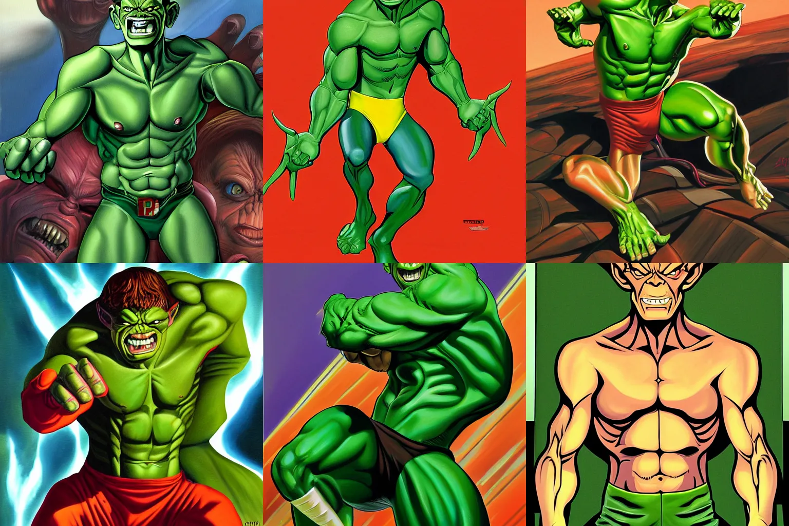Prompt: a painting of Smeagol as the Hulk by Bruce Timm, highly detailed digital art, anime