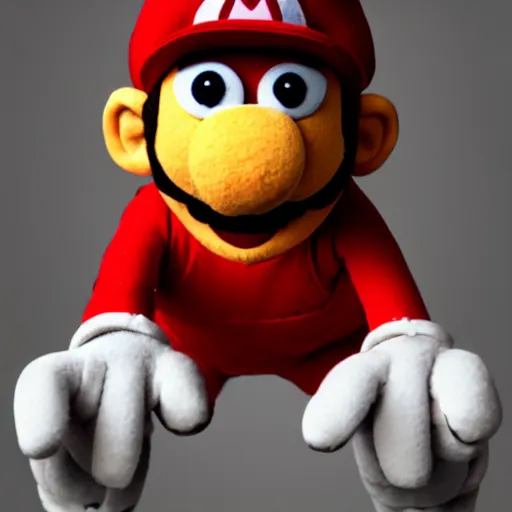 Image similar to A full body still of Mario as a muppet, photo real, photographic, photograph, artstation, trending, award winning, epic lighting, featured