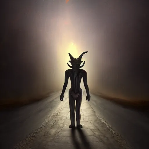 Prompt: high definition photo of nyarlathotep on a dark road, photorealistic, detailed, 8 k