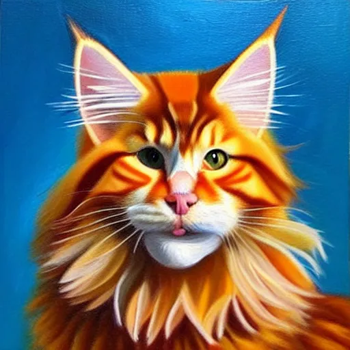 Prompt: beautiful oil painting of an orange maine - coon with a white beard. wearing a wide - brimmed straw sombrero sombrero