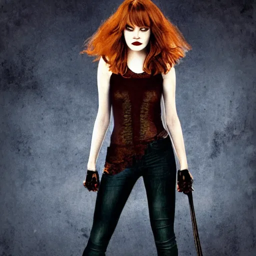 Image similar to full body of emma stone as a vampire warrior