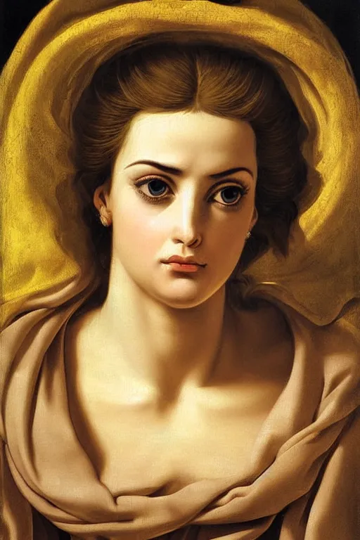 Prompt: beautiful woman, scared face, closeup, dressed in roman clothes, ultra detailed, art by Guido Reni style