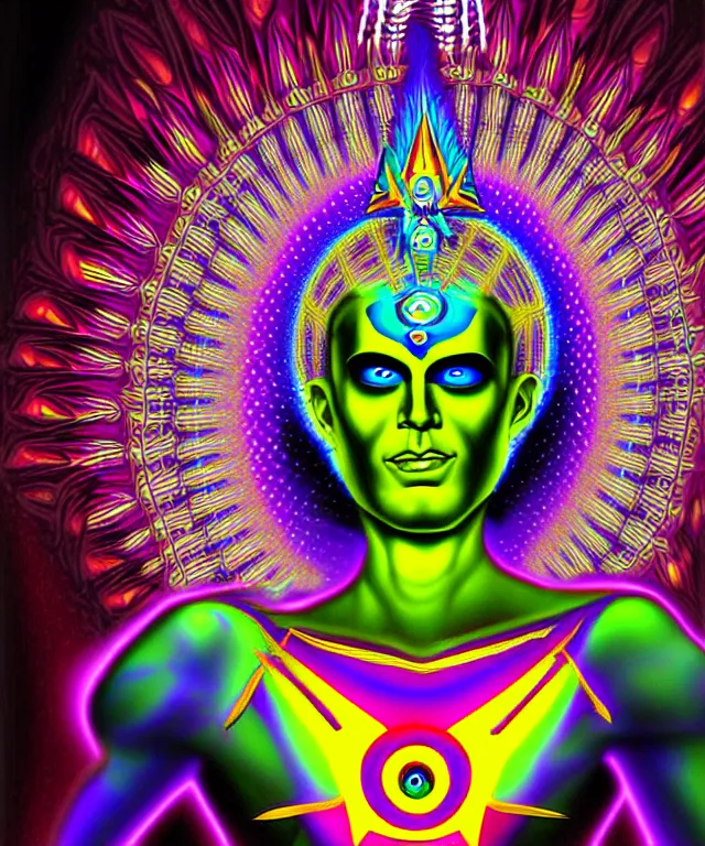 Prompt: psychedelic dmt deity fantasy art superhero digital painting photorealistic