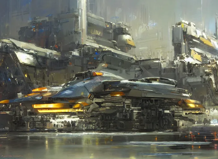 Image similar to Stark Industries, concept art oil painting by Jama Jurabaev and John Berkey, extremely detailed, brush hard, artstation