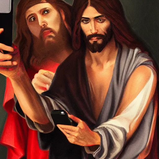 Image similar to Jesus takes a selfie with Satan, Artstation