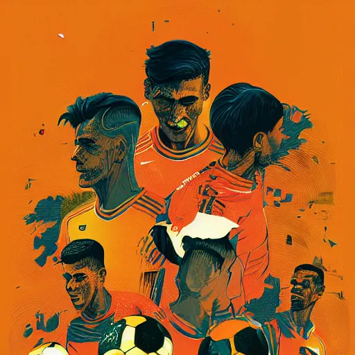 Image similar to illustration of soccer emotions, by Victo Ngai and James Gilleard and Bruce Pennington