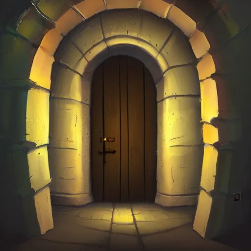 Prompt: hidden door in a secret crypt. undergound, firelight, illustration, concept art