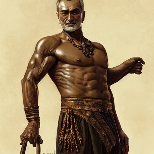 Image similar to fullbody portrait of mustafa kemal atatürk, muscular, upper body,big chest, amazon warrior, fantasy, intricate, elegant, highly detailed, digital painting, artstation, concept art, matte, sharp focus, illustration, art by Artgerm and Greg Rutkowski and Alphonse Mucha