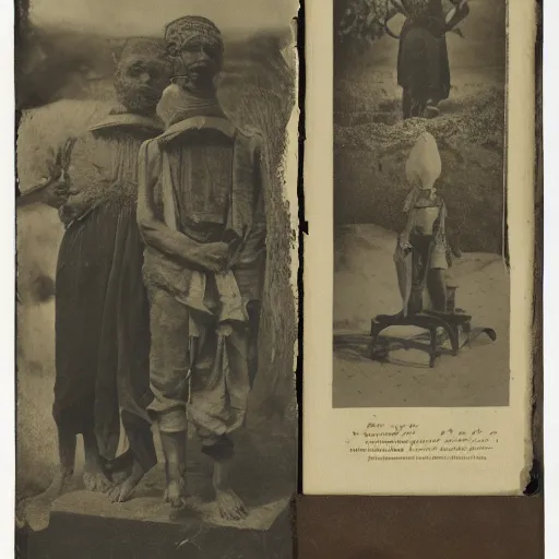 Prompt: A three color offset photography of single ((ethnographic )) object on display, anthropology of wonder, surrealism, exotic artifacts, colonial expedition, exhibition, 1900s style