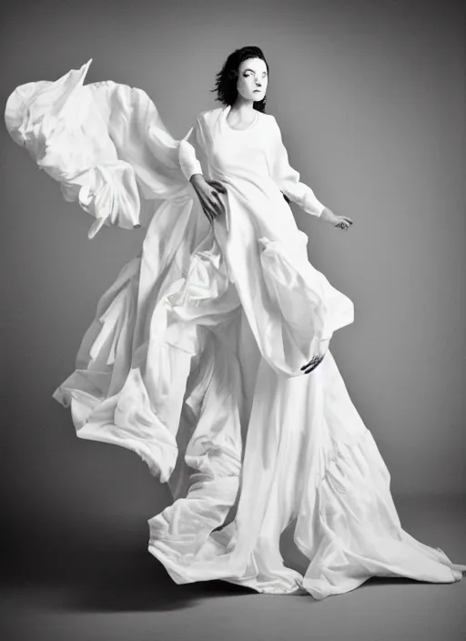 Prompt: a full body portrait of a woman by justin ridler wearing a billowing dress