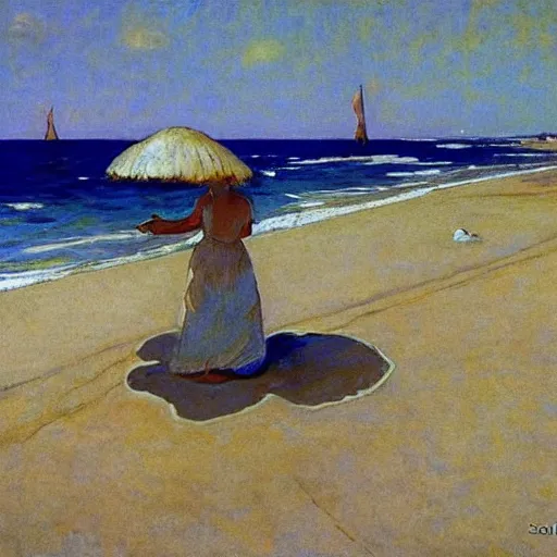 Image similar to she sells seashells by the sea, by moebius and joaquin sorolla