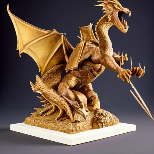 Image similar to a sculpture of a hero defeating a dragon.