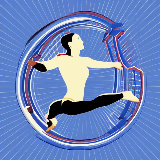 Image similar to stylized vector graphic of an athlete using gymnastic rings in the sun, warm colors, white background, trending on artstation