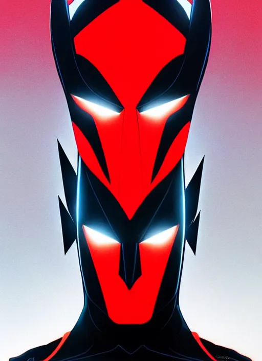 Image similar to symmetry!! portrait of batman beyond, 1 9 9 9 tv series, skinny, sci - fi, tech wear, glowing lights!! intricate, elegant, highly detailed, digital painting, artstation, concept art, smooth, sharp focus, illustration, art by artgerm and greg rutkowski and alphonse mucha