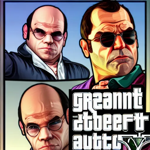 Image similar to gta v, art style by stephen bliss of george costanza