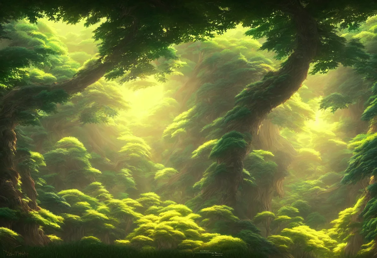 Image similar to a beautiful ultradetailed painting of forest, studio ghibli sunlight, archdaily, wallpaper, highly detailed, trending on artstation