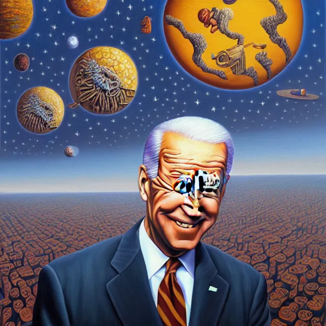 Image similar to an oil on canvas portrait painting of joe biden, surrealism, surrealist, cosmic horror, rob gonsalves, high detail