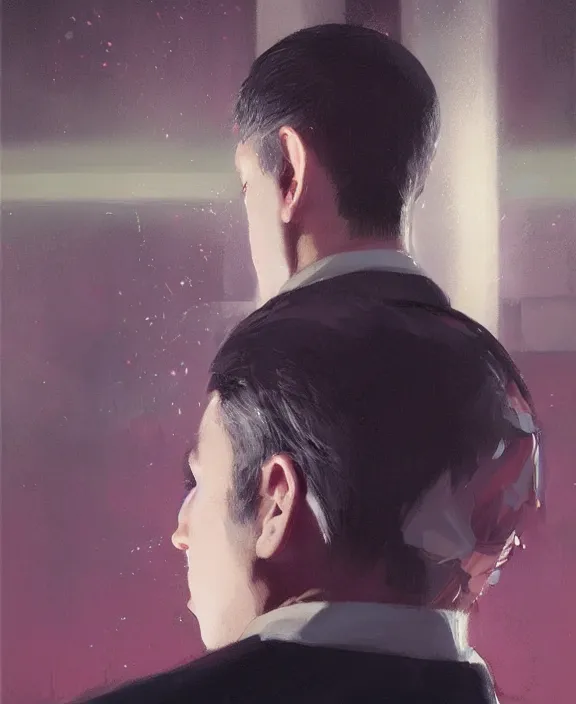 Image similar to an ultradetailed beautiful portrait painting of a man as a nightclub bouncer, side view, oil painting, high resolution, by ilya kuvshinov, greg rutkowski and makoto shinkai