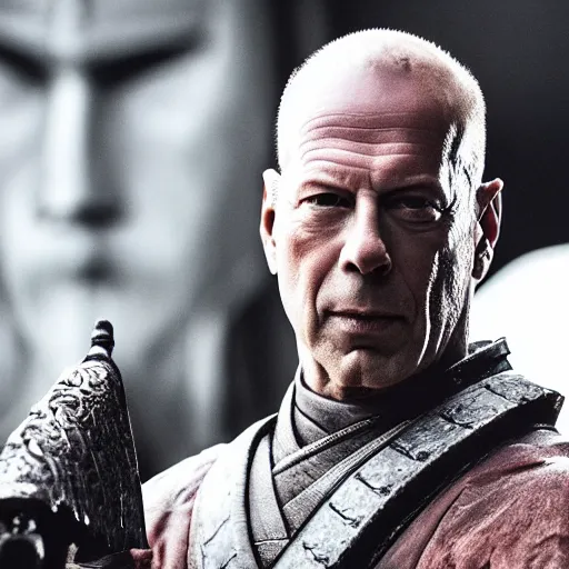 Image similar to Bruce Willis as samurai ,dramatic, intricate, highly detailed, smooth, sharp focus, film still, 8K