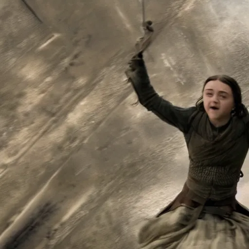 Image similar to arya stark flying through the sky