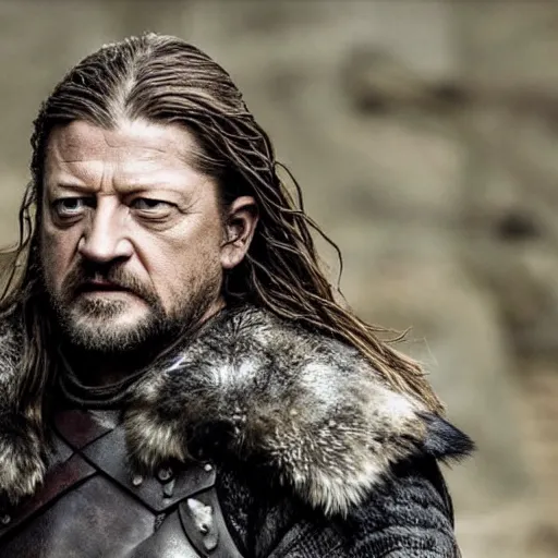 Prompt: Photograph of Ned Stark from Game of Thrones played by actor Tom Hardy