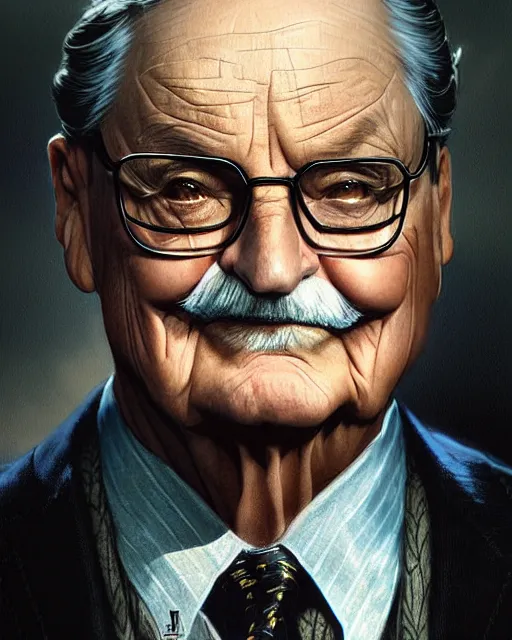 Image similar to mr. feeny from boy meets world as batman, character portrait, portrait, close up, concept art, intricate details, highly detailed by greg rutkowski, michael whelan and gustave dore