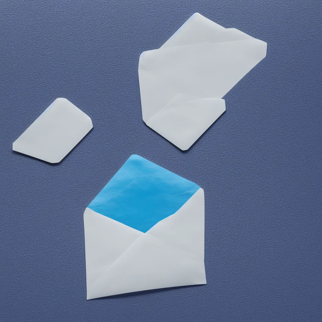 Image similar to top-down view of an envelope on top of a blue surface, 8k, high detail, photorealistic, proper shading