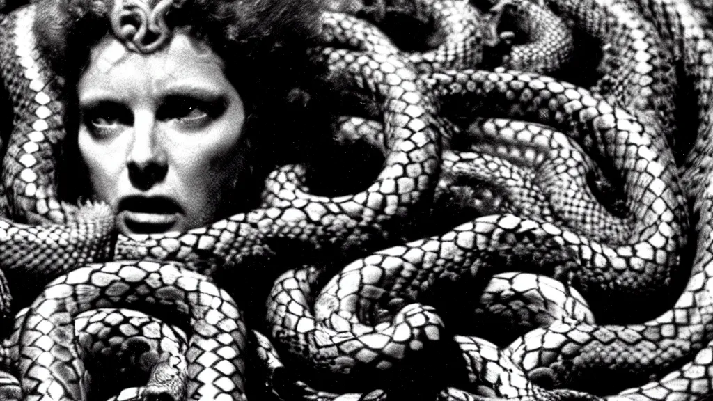 Image similar to medusa, with snakes for hair, still from the movie the thing ( 1 9 8 1 )