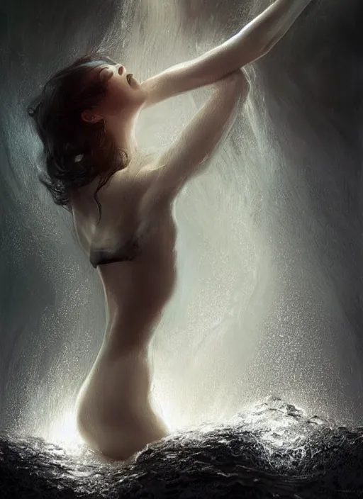 Prompt: hyper realist matte digital painting of a beautiful pale human, wrapped in black tentacles, floating wet fabric, floating in water, bubbles rising, fantasy art, photo realistic, dynamic lighting, artstation, volumetric lighting, by charlie bowater, by karol bak