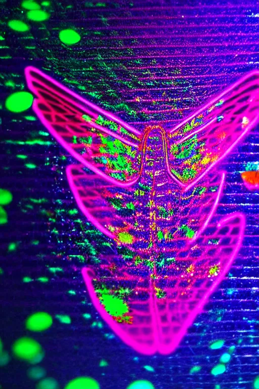 Image similar to high quality macro photo holographic graffiti fly! jeweled gorgeous! highly detailed digital art david ligare elson peter cinematic pink neon lighting high quality low angle hd 8k sharp shallow depth of field