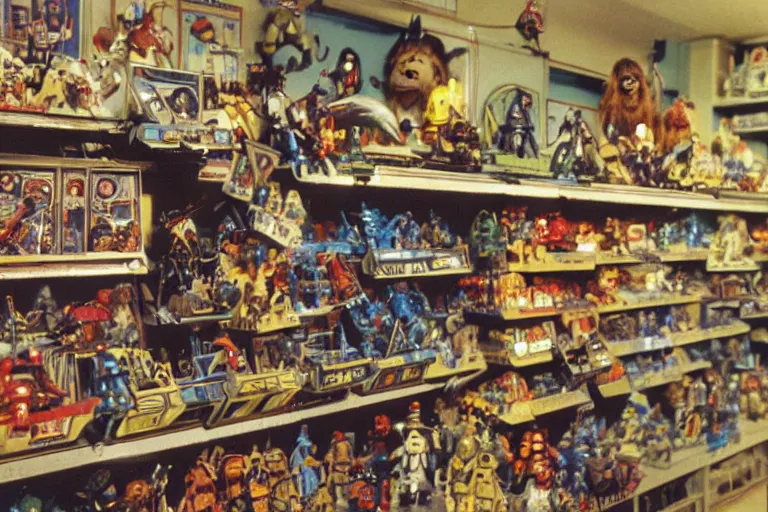 Image similar to autochrome photo of vintage star wars toy aisle, detailed, realistic, toy store