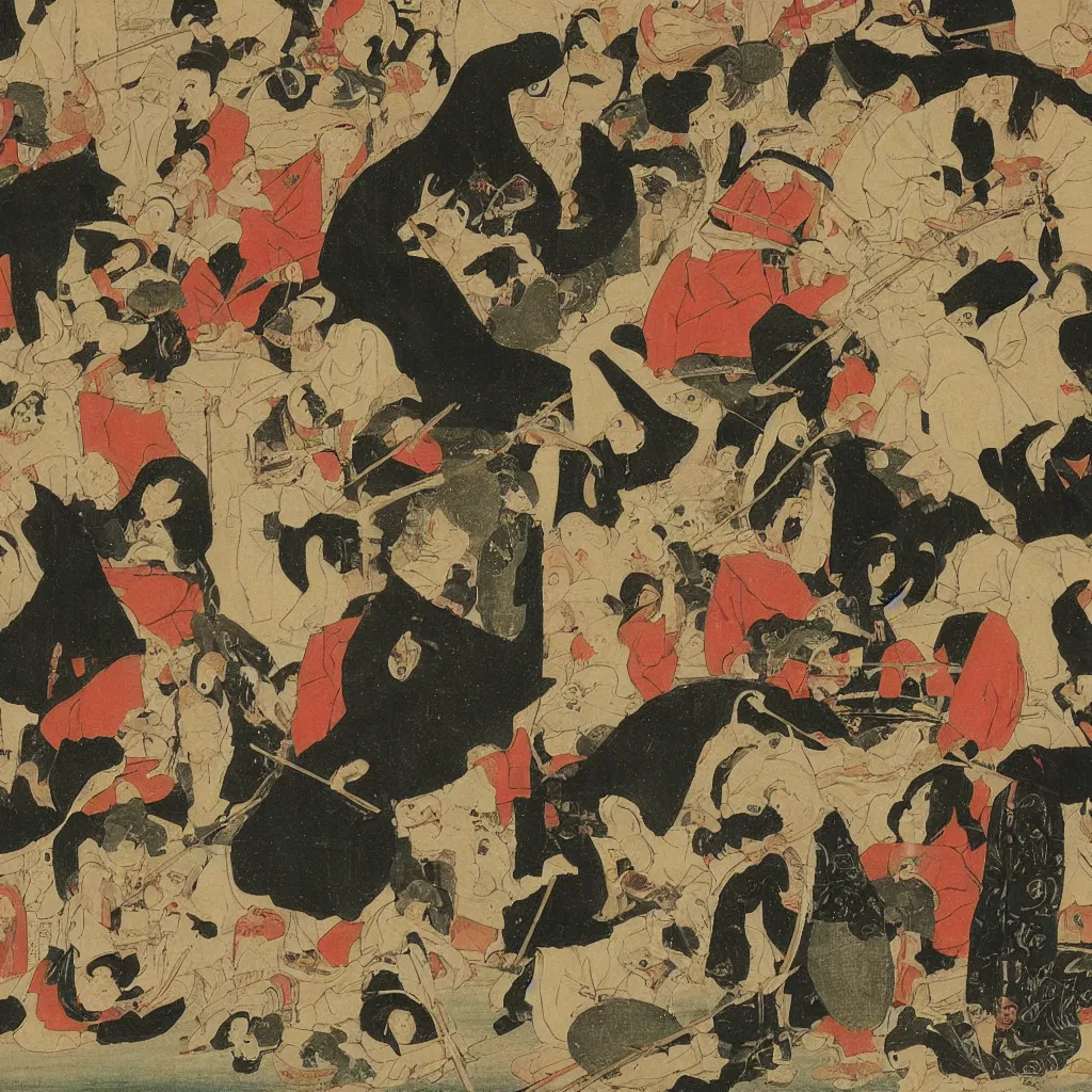 Image similar to Japanese art in the style of Hieronymus Bosch