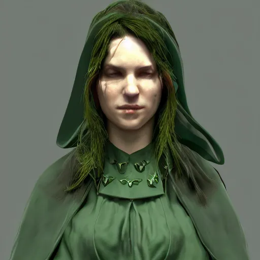 Prompt: western fantasy bard style clothing design, green tones, dark green cape,. artstation, volumetric light, detailed, photorealistic, fantasy, rendered in octane