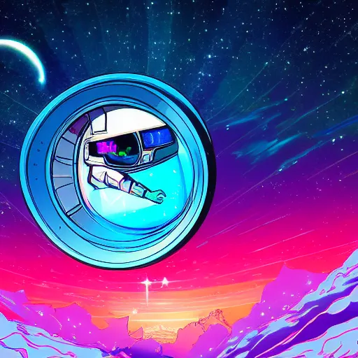 Image similar to A window to space in a synthwave style, digital art