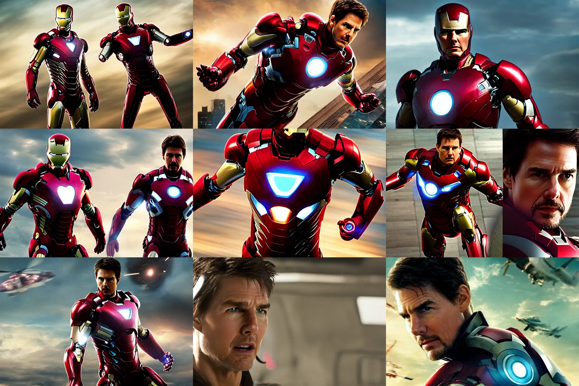 Prompt: tom cruise as ironman, movie directed by joss whedon, movie still frame, promotional image, critically acclaimed, top 6 best movie ever imdb list, symmetrical shot, idiosyncratic, relentlessly detailed, cinematic colour palette